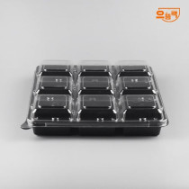 정사각용기 9칸 50개 세트 (검정/PET/AJ)