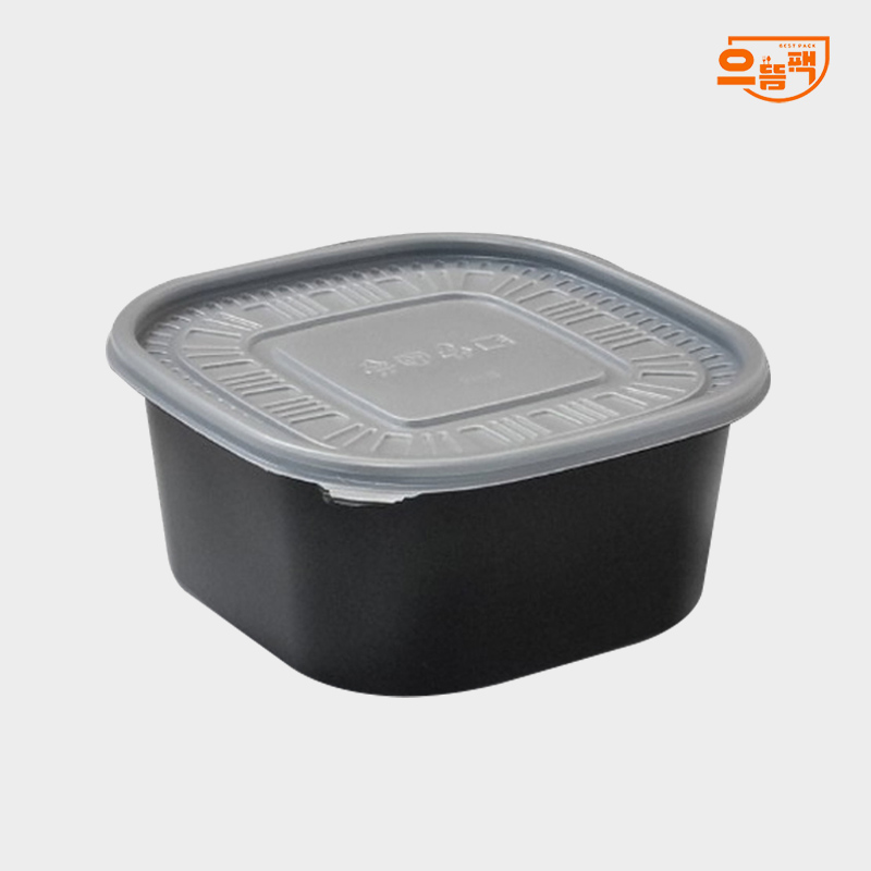 사각용기 180 검정 (특대) 50개 세트 - PP뚜껑